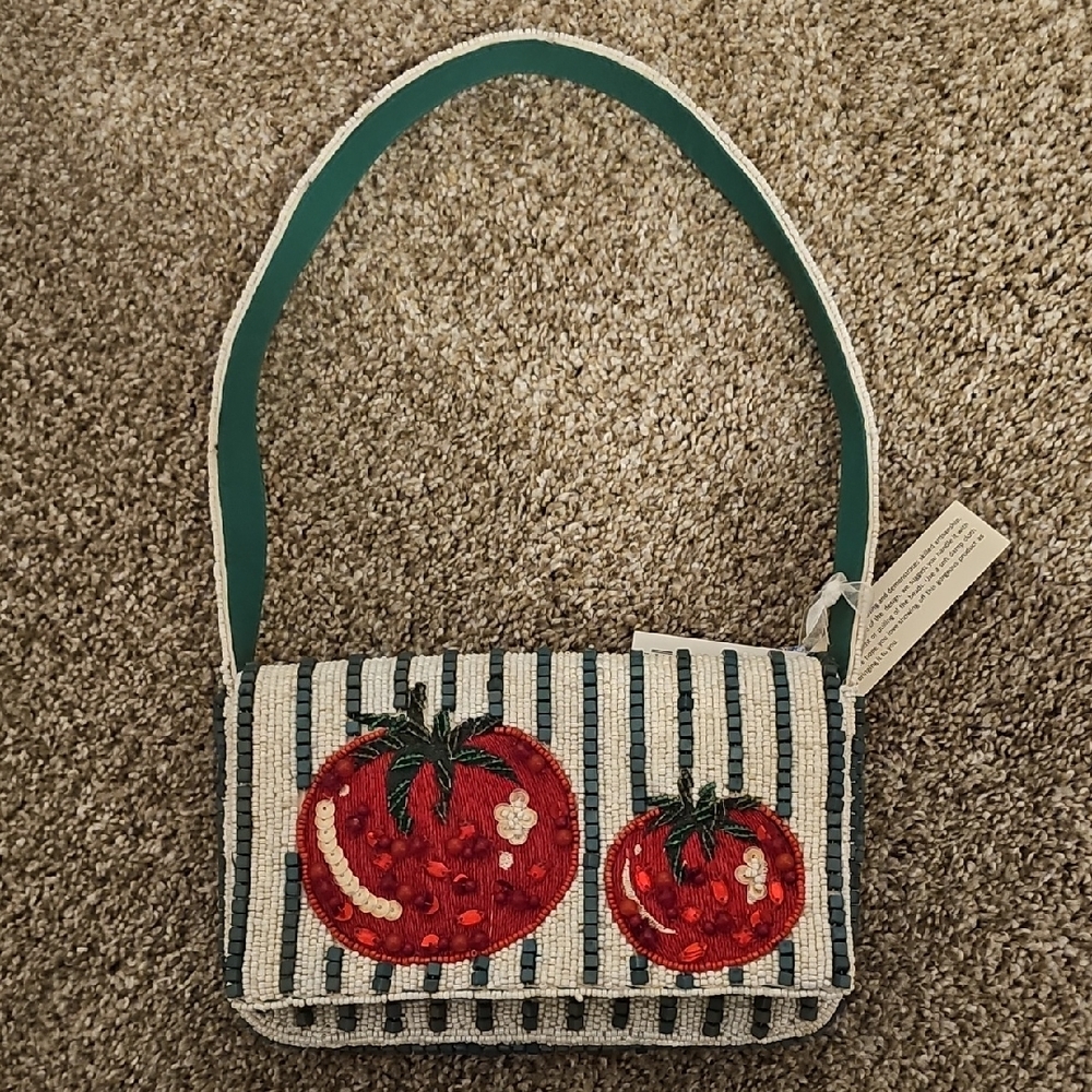 Striped Tomato Embellished Shoulder Bag